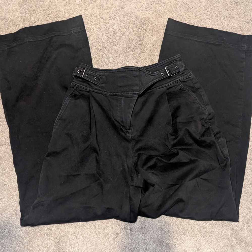 Black Wide Leg Pants High Waisted Belted Minimalist Old Money Trouser Chic